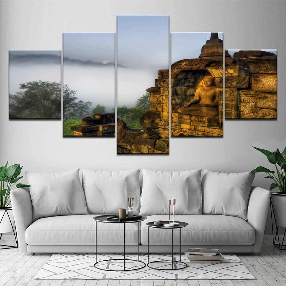 5 Pcs Canvas Modern Picture Home Room Wall Decor Buddha Zen Landscape Painting