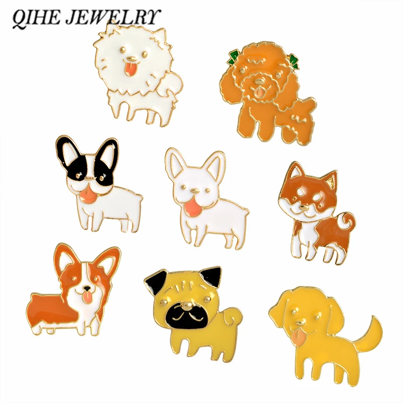 

QIHE JEWELRY Poodle Pomeranian Corgi Bulldogs Dog Brooches Hard Enamel Pin Lapel Pin Badge Gift For Lovers of Dog