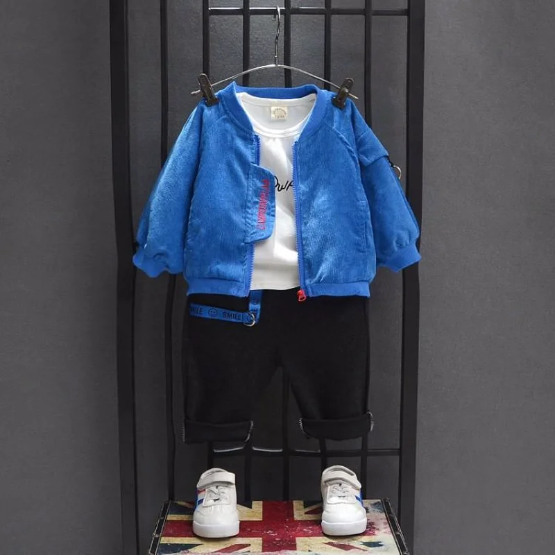 

Baby Spring and Autumn Pure Cotton Suit Boy Leisure Baby T-shirt Jacket Jacket Long Pants Three Pieces Fall Boys Outfits
