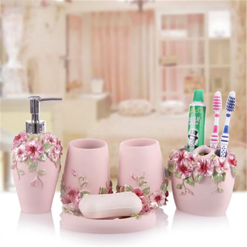 Rose Resin Fashion wash set bathroom suite set bathroom supplies five pieces set of bathroom Wedding Gifts