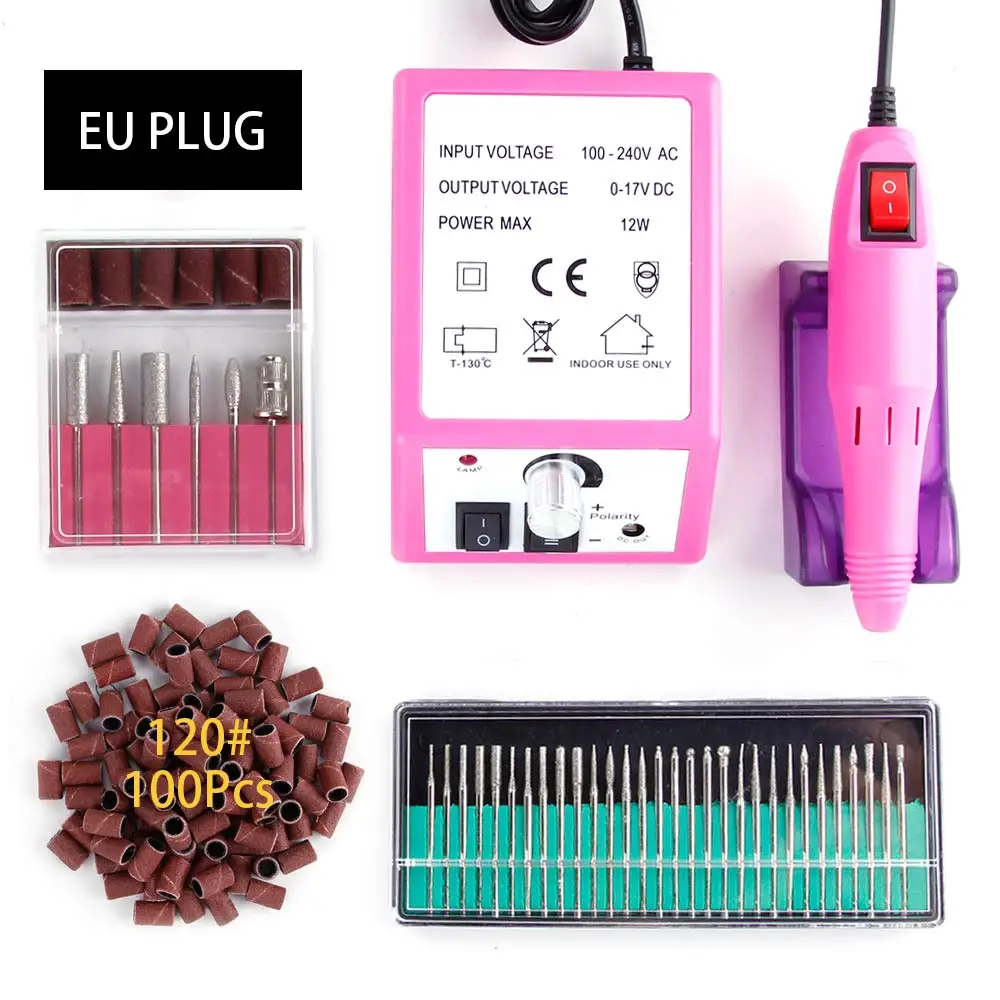 Профессиональный электрический Фрезер для ногтей, сверлильный станок, инструменты для маникюра, набор для педикюра, Фрезер фрезы для ногтей оборудование-гвоздь файл 180 - Цвет: Pink EU Plug Set9