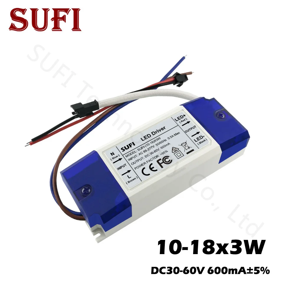 30 Вт 36 45 54 Светодиодный драйвер 10 18x3вт 600мА DC30 60V пластиковый корпус блок питания