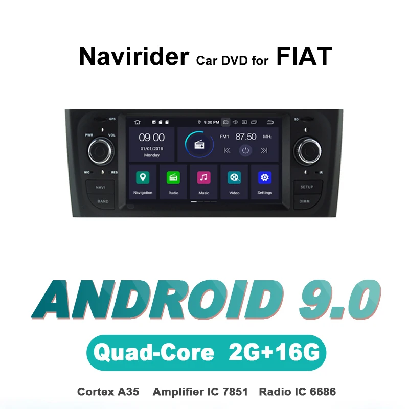 Discount Navirider autoradio gps navigation android 9.0 car radio Player for FIAT PUNTO DECKLESS AUX Bluetooth stereo auto accessories 0