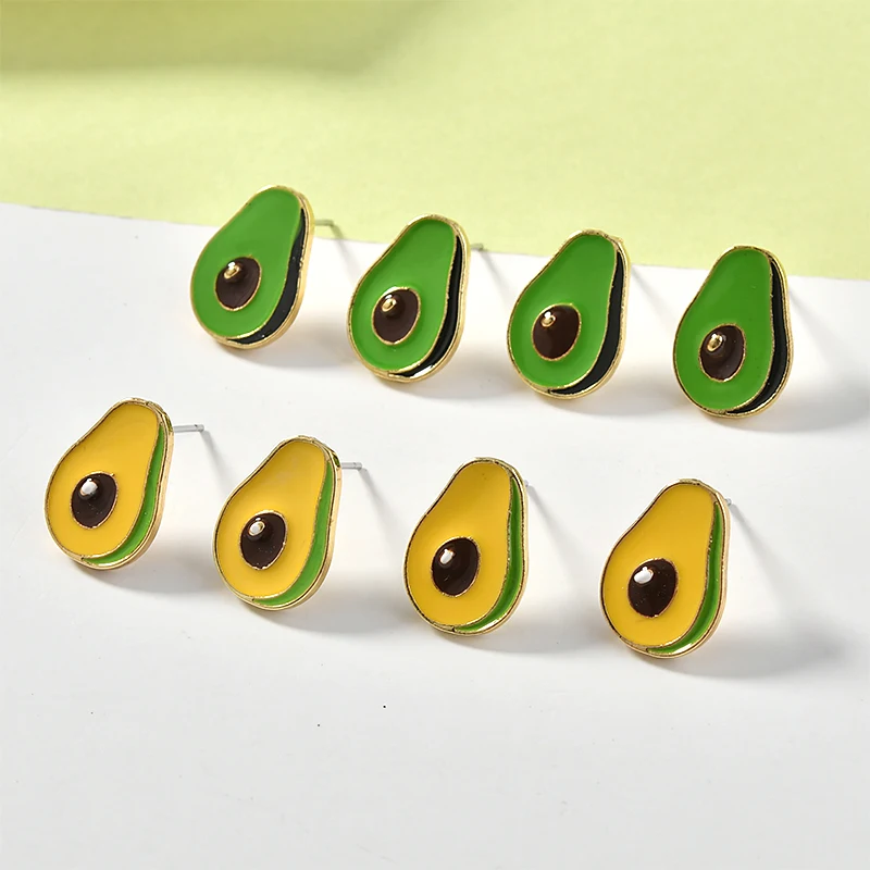 

Wholesale 30pcs/Lot Enamel Alloy Stud Earrings Fruit Avocado Shape Oil Drop Metal DIy Jewelry Findings Ornament Accessories