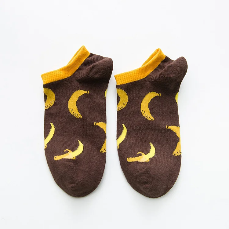 Для женщин мультфильм носки до лодыжки обезьяна банан морковь, клубника точка полоса пчелы куриных яиц смешной счастливый хлопок расчесывать Femmes Meia носки - Цвет: Banana