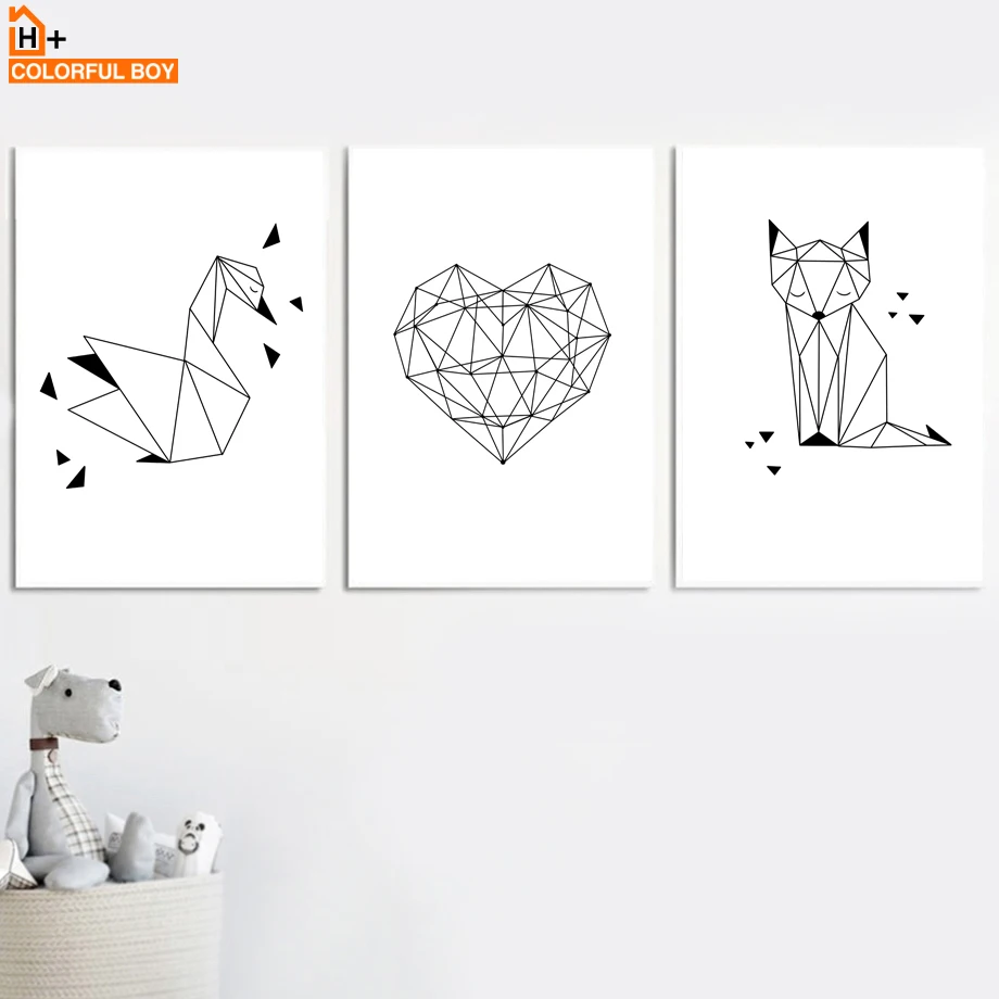 

Geometry Fox Swan Heart Wall Art Canvas Painting Nordic Posters And Prints Animal Wall Pictures For Living Room Kids Room Decor