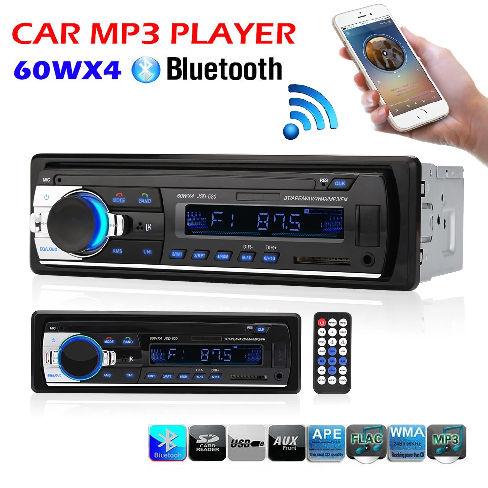 Autoradio JSD520 auto Radio estéreo reproductor Digital de coche Bluetooth MP3 jugador 60Wx4 FM Radio Estéreo de Audio con Dash AUX de entrada