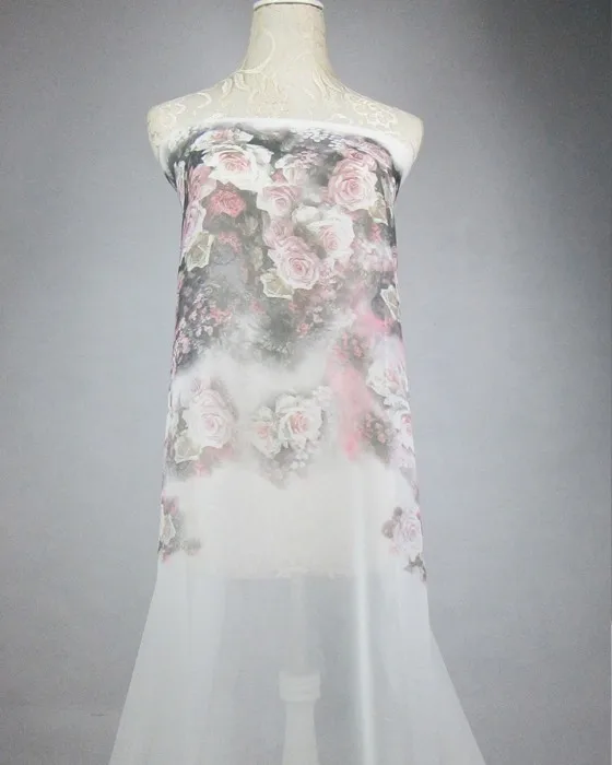 LANLINYING Новое поступление ретро наземное платье платья ткань белая роза цветочный принт шифон марля материал. D296
