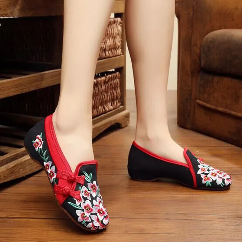 Tissu Fleur Sabots Dames De Black Pékin Occasionnels Filles Vieux Doux Pêche Femmes green blue Chaussures Appartements Brodé Super n4qP1v4wUx