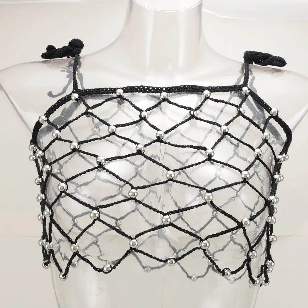 Women Sexy Hollow Tank Tops Ladies Summer Beach Sparkly