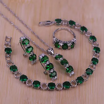 

Green Cubic Zircon Silver Color Jewelry Sets For Wommen Pendant/Necklace/Earrings/Ring/Bracelet Set for Wedding/Party