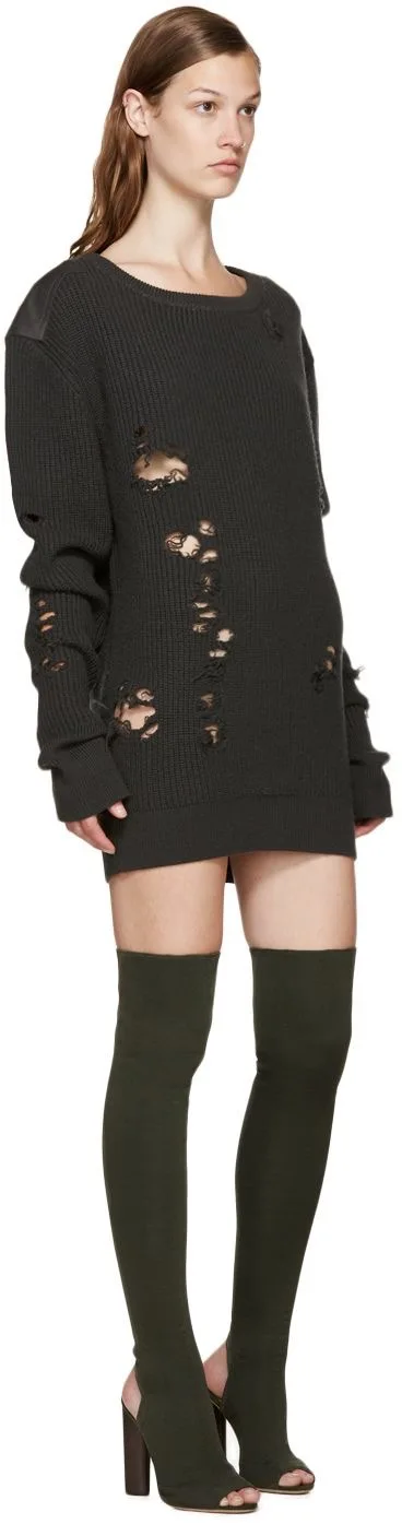 

The Hottest 2018 Army Green Stretch Fabric Women Knit Sock Boots Chunky High Heels Pumps Shoes Woman Fish Toe Knee High Booties