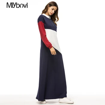 

Women Dark Blue Knitted Dress O-Neck Long Sleeve Muslim Dress Female Loose Ladies Dresses Casual Maxi Femme Islamic Robe Clothin