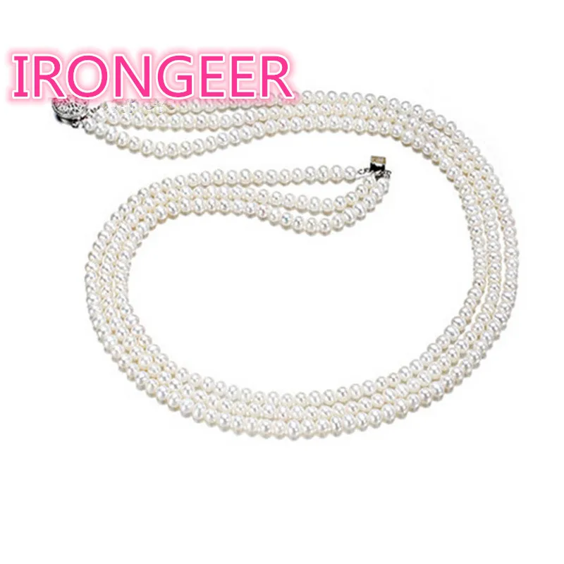 

R Strong light Flawless 100% natural 4-5mm Nearround pearls Multi-row necklace Fashion pearl jewelry For women Free shipping