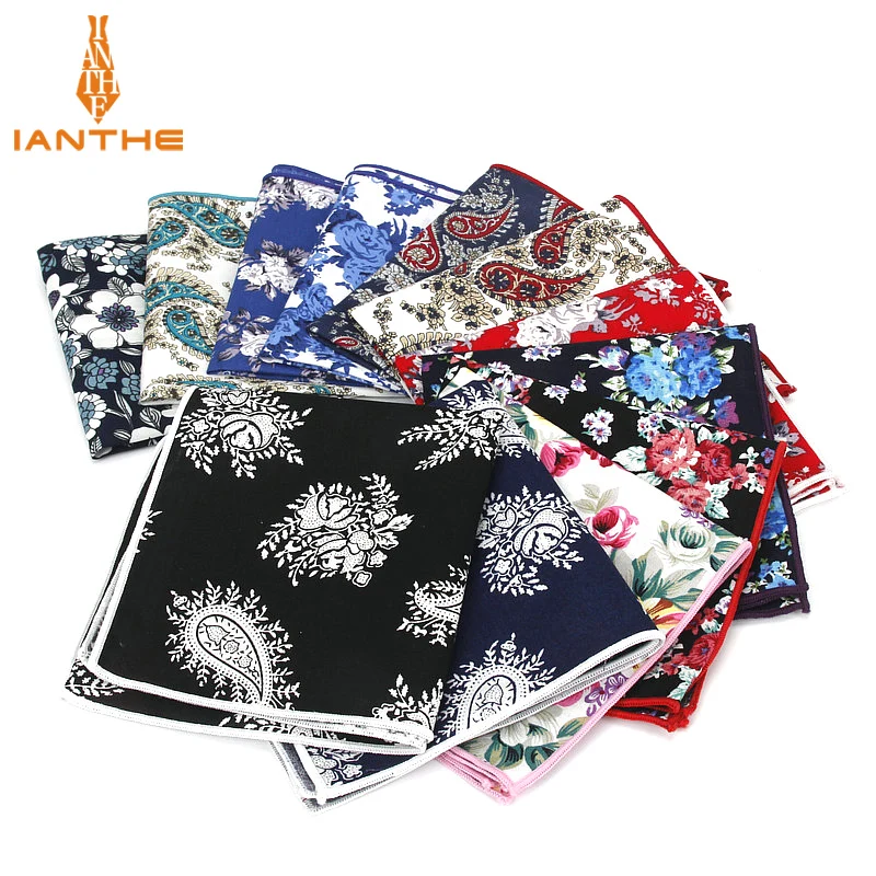 

2018 Brand New Style Hankerchief Scarves Vintage Cotton Hankies Men's Pocket Square Handkerchiefs Blue Flower Paisley Hanky