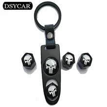 *DSYCAR 1Set Skull Car Moto Bike Keychain+Tires Wheel Valve Cap Car Styling For VW BMW Ford Toyota Lada Fiat Audi Honda Kia Opel