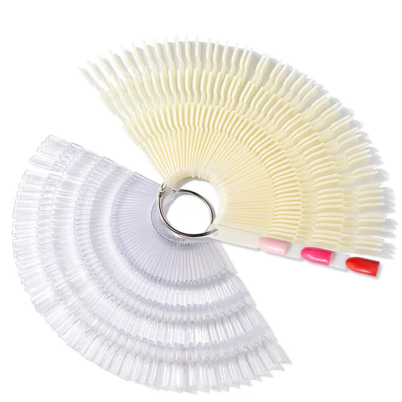

150pcs Nail Art Fan Shape Display Natural Chart Gel Polish Coloring Sample Practice Training Nails With Removable Ring