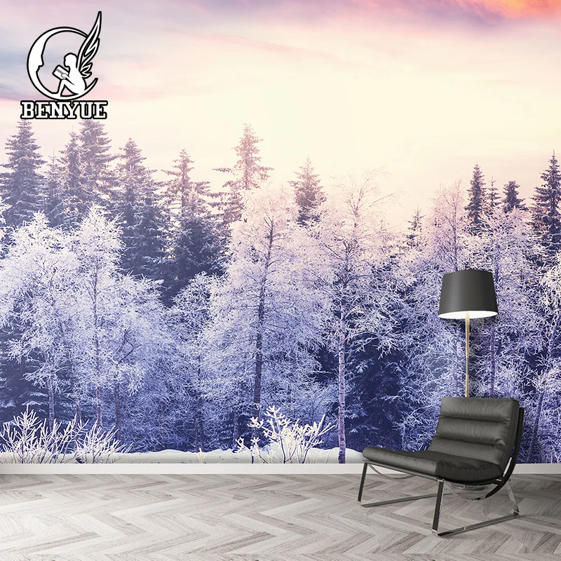 

Custom 3D Wallpaper Mural View of a Forest in the Winter Time Wall Mural Snow View Home Decor Wallpaper For Living Room