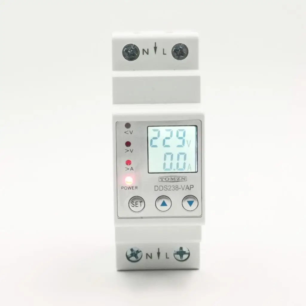 Goedkoop 63A 80A 110V 230V Din Rail Verstelbare Over Onder Spanning Beschermende Apparaat Protector Huidige Limiet Bescherming Voltmeter Kwh
