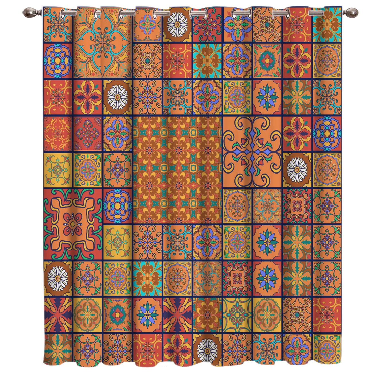 

Retro Ethnic Square Pattern Room Curtains Large Window Window Blinds Living Room Blackout Outdoor Kitchen Indoor Decor Curtain