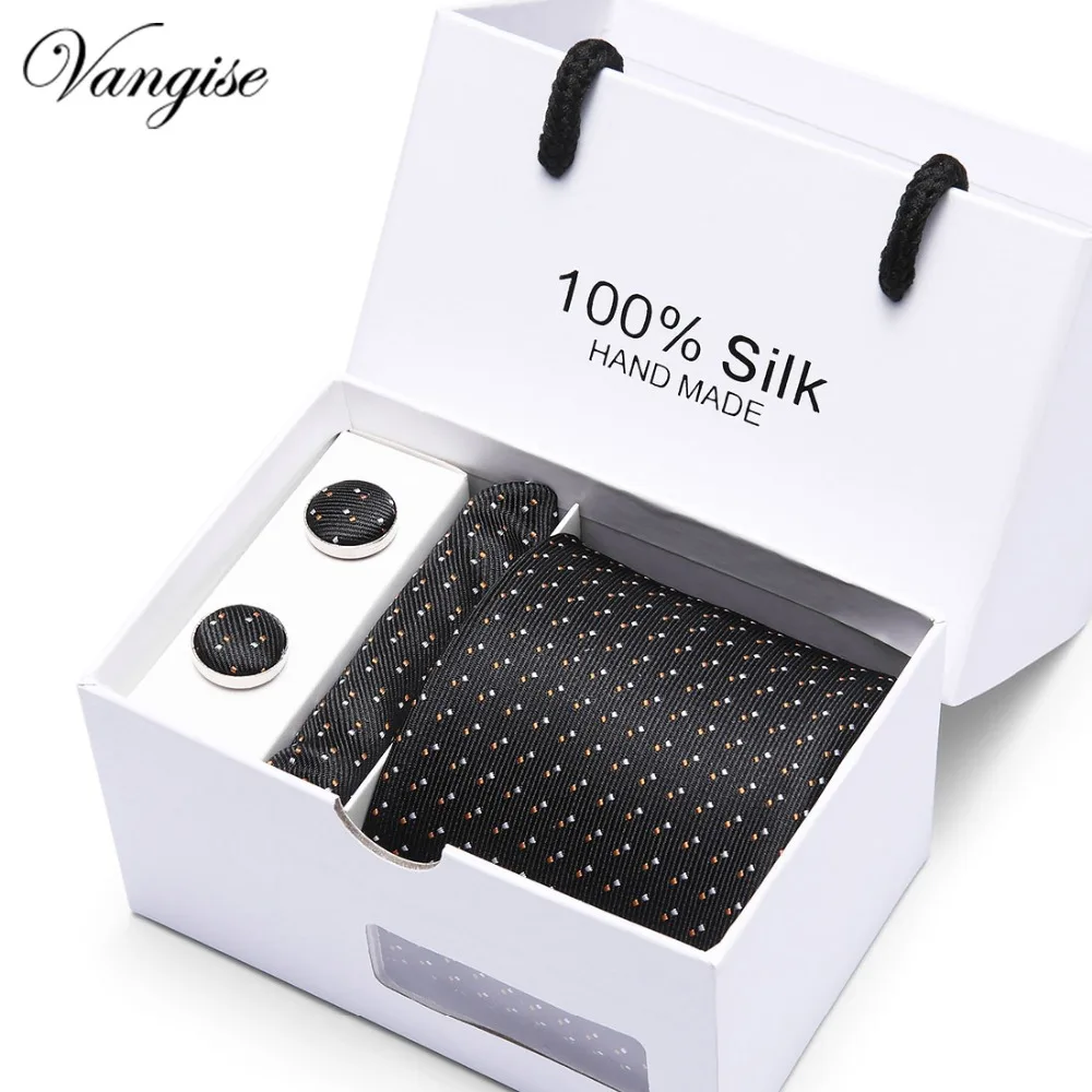 

Gift box Custom Personalized Mens Ties Hankie Cufflinks Sets Neckwear 7.cm Printed Cravats Striped Necktie for Men Wedding Party