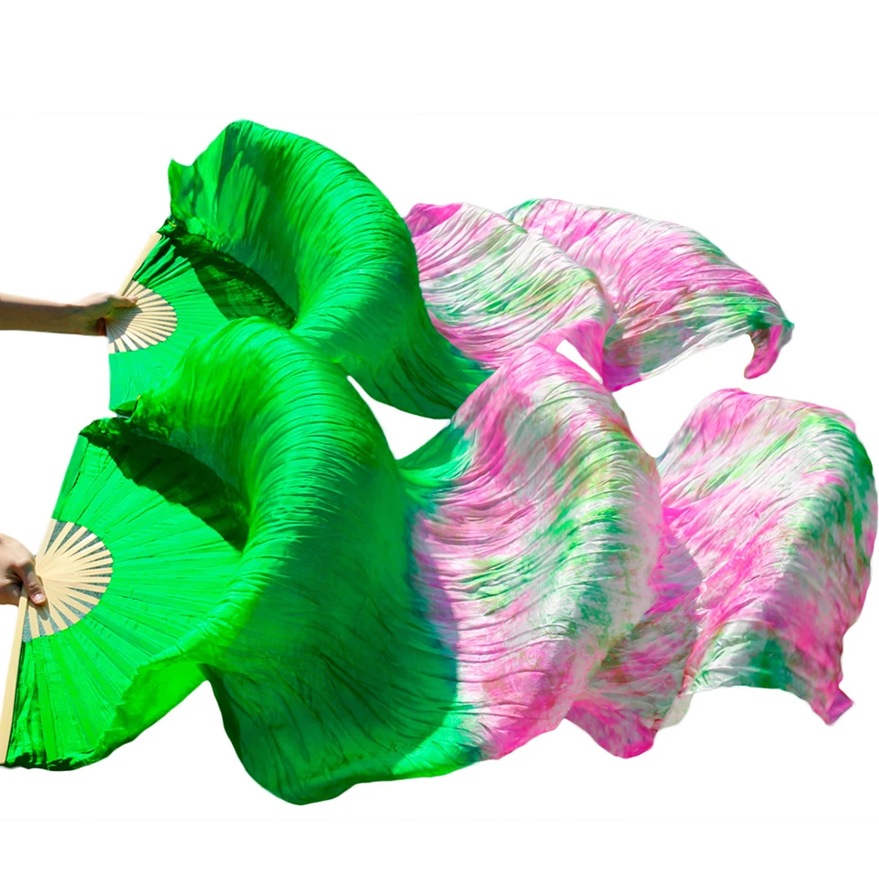 Высокое качество шелк танец живота веер танец натуральный шелк вуали слева+ справа цвета в продаже 180*90 см цвет изображения