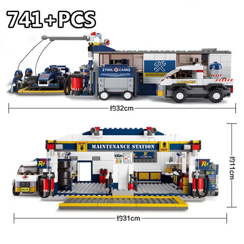 

741PCS City F1 Racing Repair Station Figures Building Block Set Brick Compatible Legoinglys technic Educational Toy for children