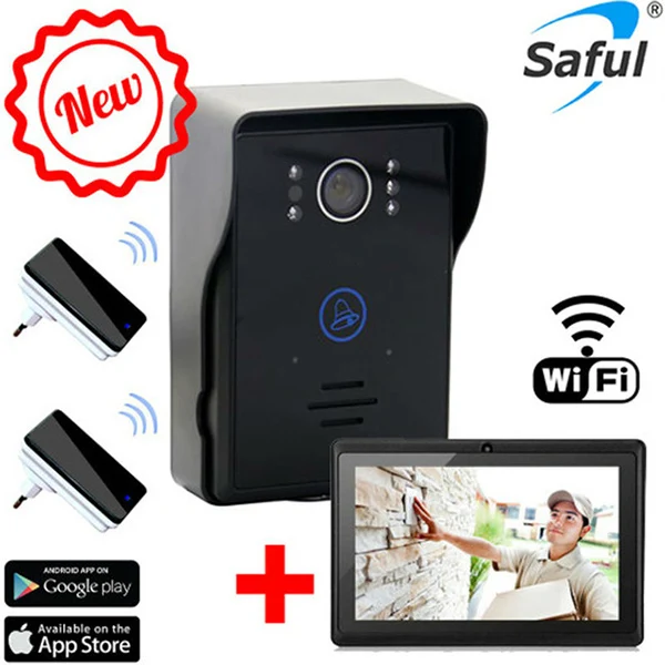 

Saful 2017 touch key motion detection video doorbell intercom with 2 doorbells android/ios app support wifi video door phone