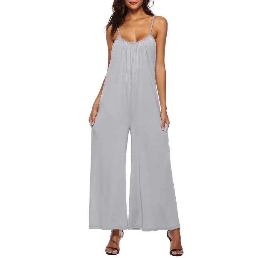 

Summer Casual Loose Long Playsuit Rompers Womens Fashion Sleeveless Wide Leg Trousers Jumpsuits Sexy One Piece Outfits #JO