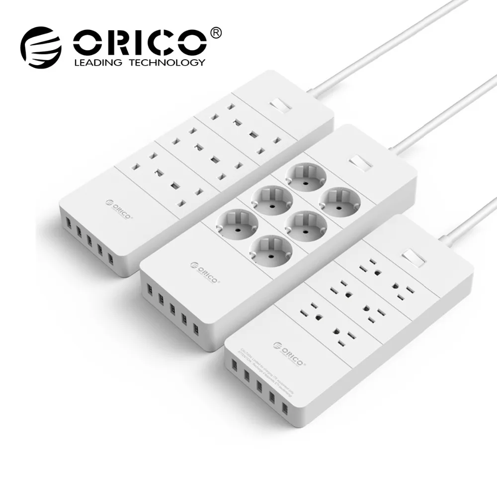 Продажа ORICO power Strip EU Plug 6 Защита от перенапряжения EU power Strip с портами 5x2. 4A USB зарядное устройство белый (HPC V1)