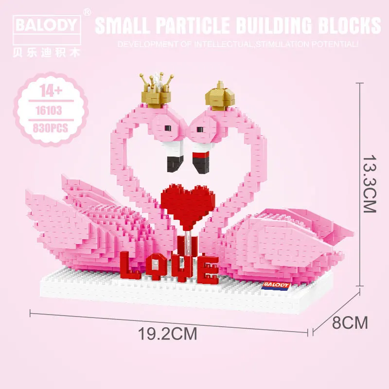 

Balody Mini Blocks Cute Pink Flamingo Cartoon Model Anime Bird Small building Bricks Toy For Valentines Day Gifts Girls 16103