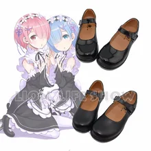 Re: Zero kara Hajimeru Isekai Seikatsu Ram Rem Kasugano Sora/женские черные кожаные туфли на низком каблуке для костюмированной вечеринки