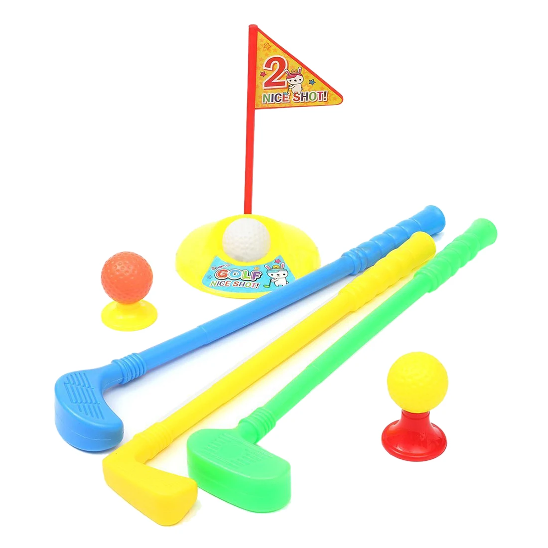 HOT SALE Golf Set Putter Plastic 3 Balls + 2 Tees + 3 golf Cue+ Golf Hole Kids Toy