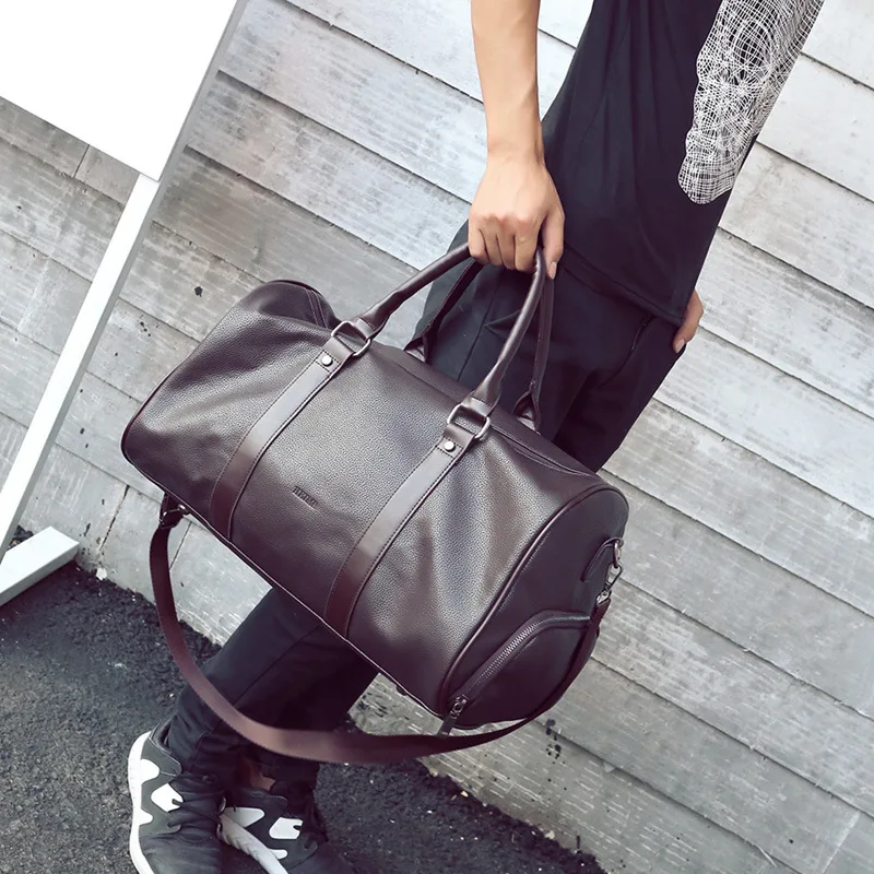 Чёрные  кожаные  модные  вещевые сумки  Чемодан путешествия   Мужские/женские многофункциональные сумки через плечо  2018