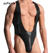 YUFEIDA открытый бюст сексуальный комбинезон из искусственной кожи мужской Сисси боди для Реслинга Singlet гей леопардовый комбинезон Фетиш Костюм бандаж
