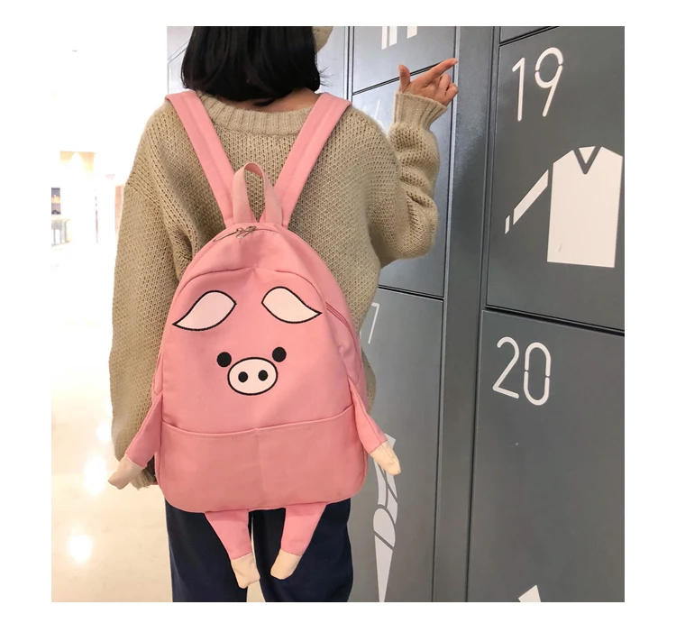 Menghuo Cute Cat Canvas Backpack Cartoon Women Backpacks for Teenage Girls School Bag Fashion Black Pink Pig Rucksack mochilas_31
