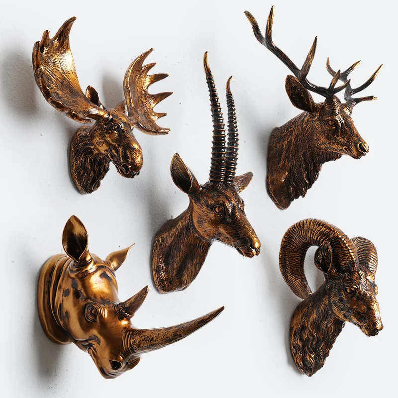 

Continental retro creative jewelry Home Furnishing resin deer head animal head hanging wall of the living room decoration decora