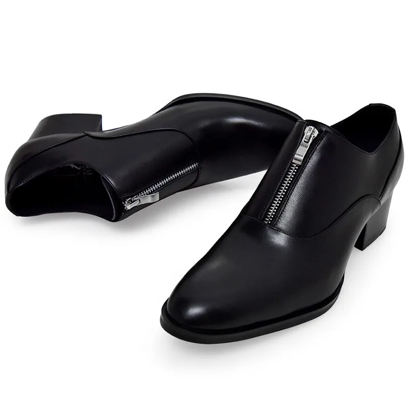 Habillées Luxe Décontracté Bottine D'affaires Chaussures Black Bottes Éclair Marque Nouveau De Pour Bout Cuir Rond Fermeture VéritableHomme En Mode pqSMzUVG