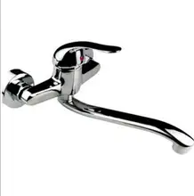 Rotated kitchen sink basin faucet dual hole, Kitchen faucet mixer tap hot and cold, Copper wall mount dish basin faucet chrome