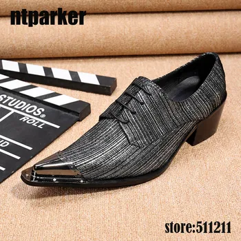 

ntparker New Mens Dress Shoes Leather Italian Men Party Oxfords Metal Pointed Toe High Quality Grey Men Formal Shoes! 45/46