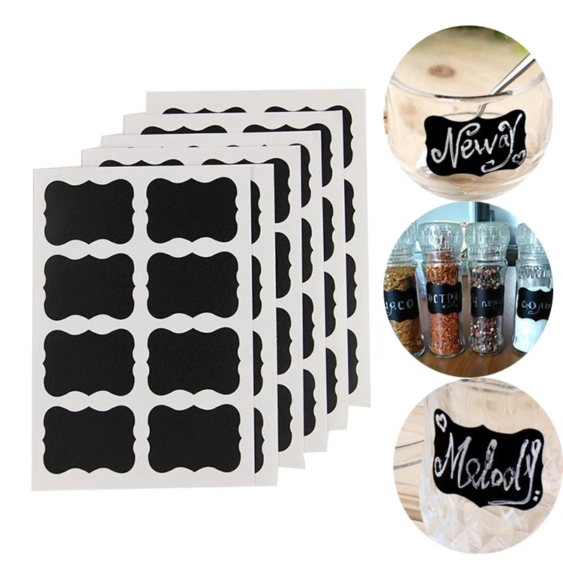 48pcs Chalk Pen Chalkboard Sticker Labels Home Kitechen Bar Bottle Cup Decorative Tags DIY Planner Cute Album Adhesive Sticker
