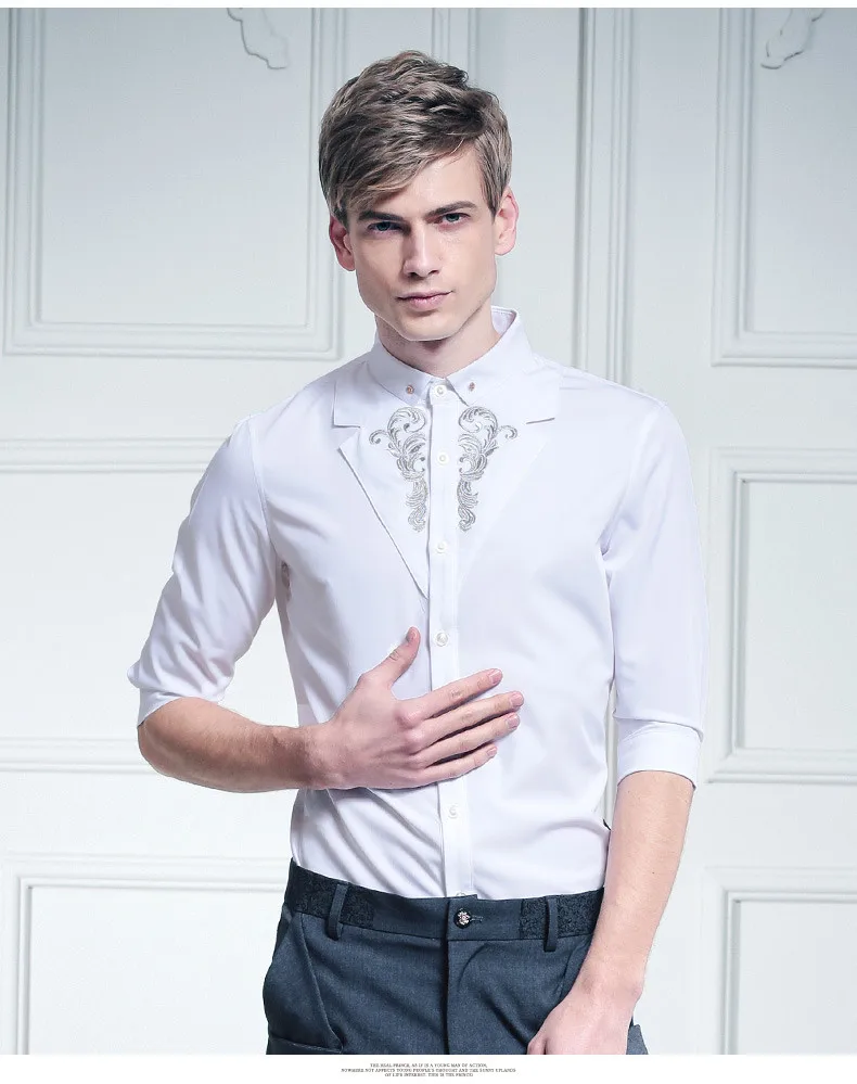 Новинка, мужская повседневная модная мужская рубашка с двойным белым воротником, вышитая цветная рубашка, серебряный дворец, 612039 FanZhuan