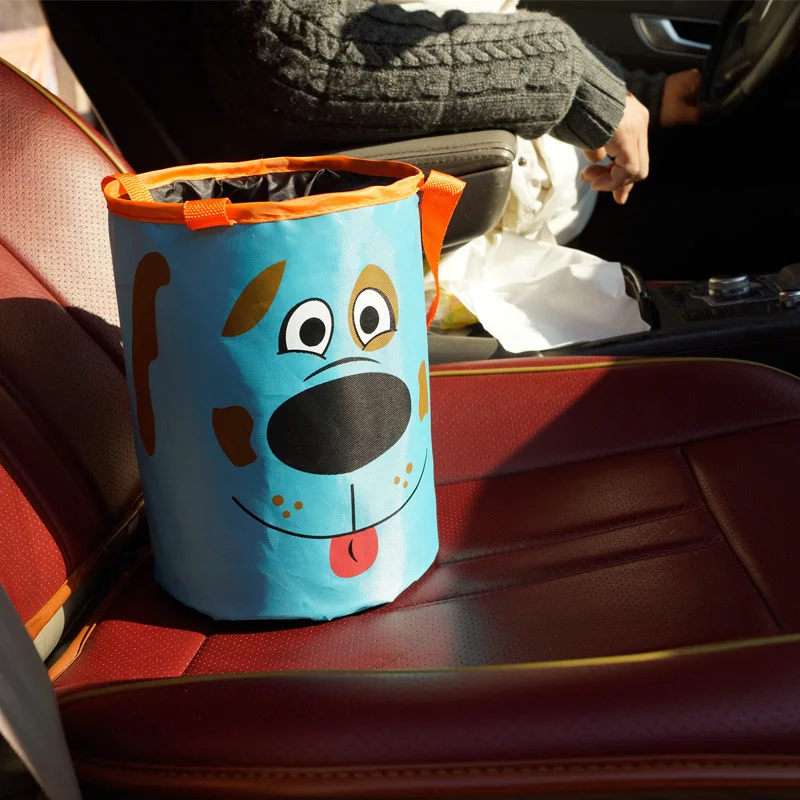 

Cartoon Auto Hanging Trash Can Bin Dustbin Portable Waste Storage Bag Basket Garbage Cans Water Bottle Organizer Car Trash Bins