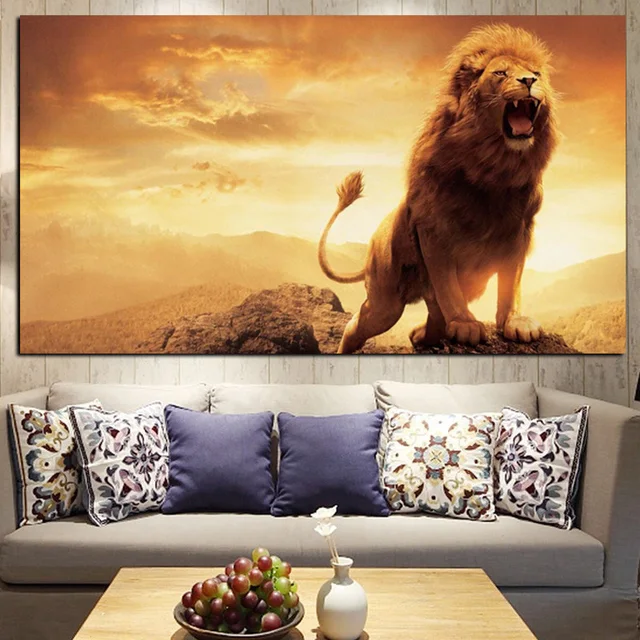 Lion at Sunrise Artwork Printed on Canvas 5