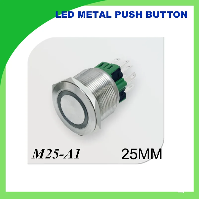 

25mm LED Metal push button Switch Waterproof Stainless Steel ring illuminated flat