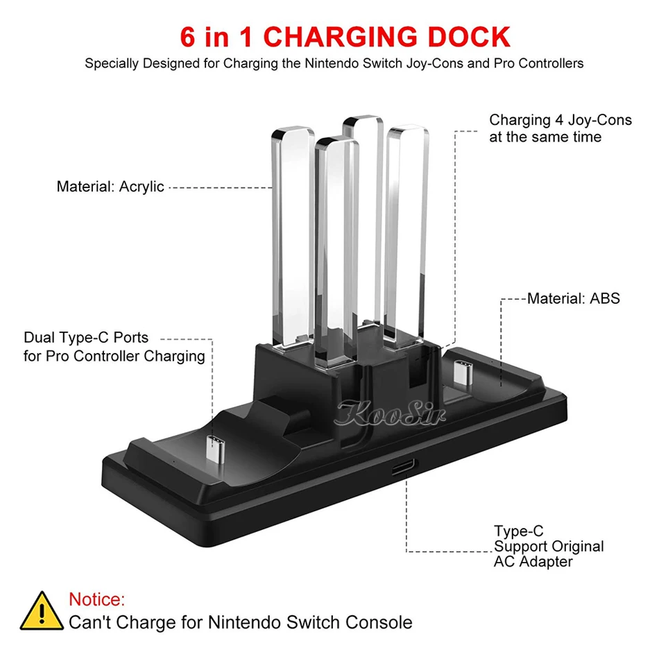 6 в 1, зарядное устройство с переключателем, 4 Joycon, 2 Pro, контроллер, зарядная док-станция, подставка для джойстика, для Nitendo NS