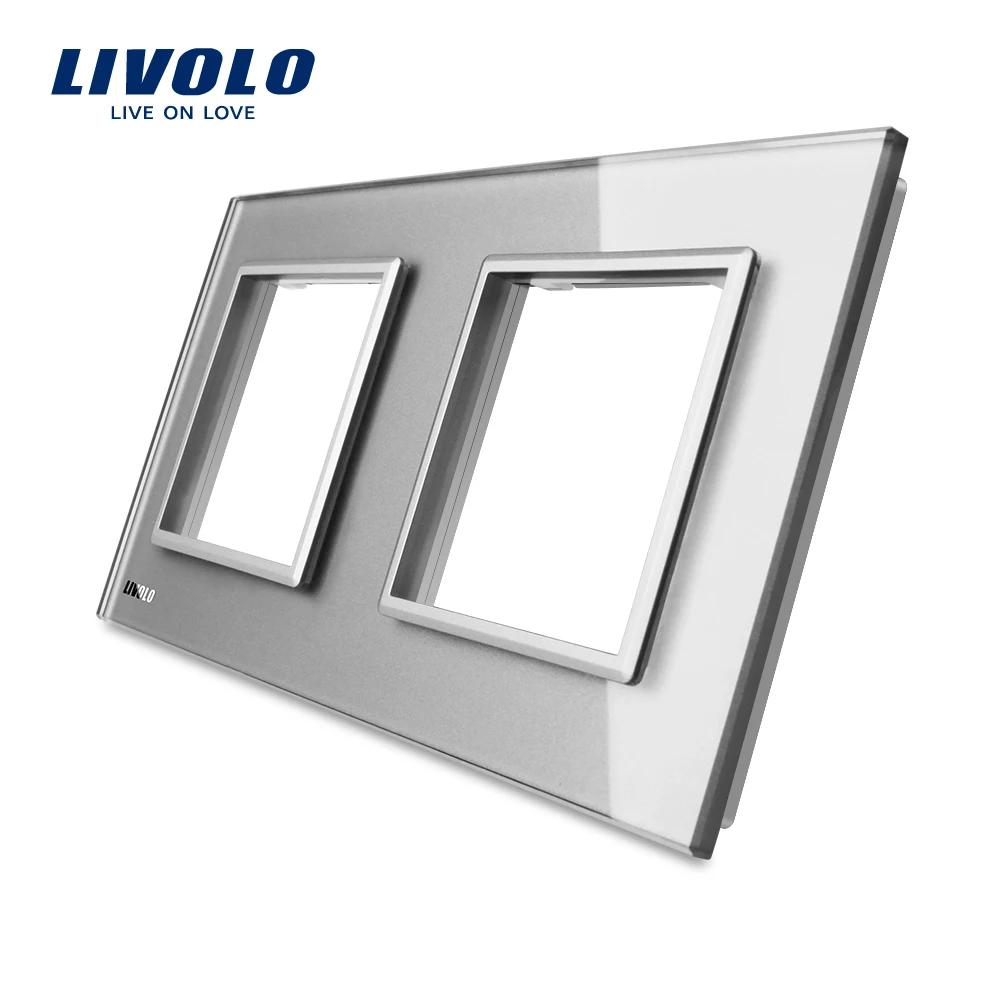 Skup Livolo luksusowe biały perłowy kryształ szkło, standard ue, podwójny szklany Panel ścienny przełącznik i gniazdo, c7 2SR 11 (4 kolory)