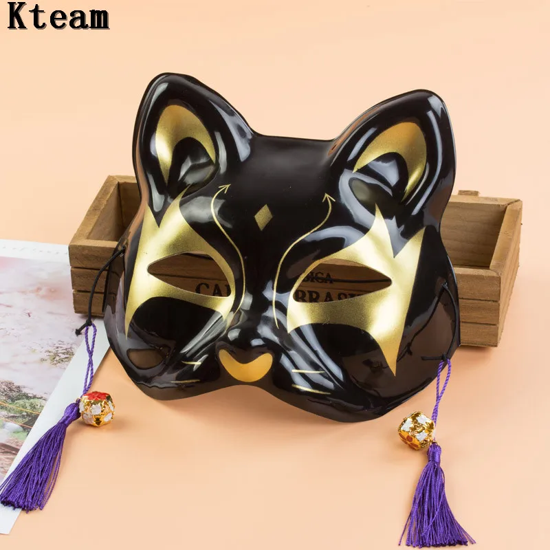 

2019 Japanese Fox Mask Hand-painted Cat Natsume's Book of Friends Pulp Fox Half Face Mask Halloween Cosplay Animal Mask Party