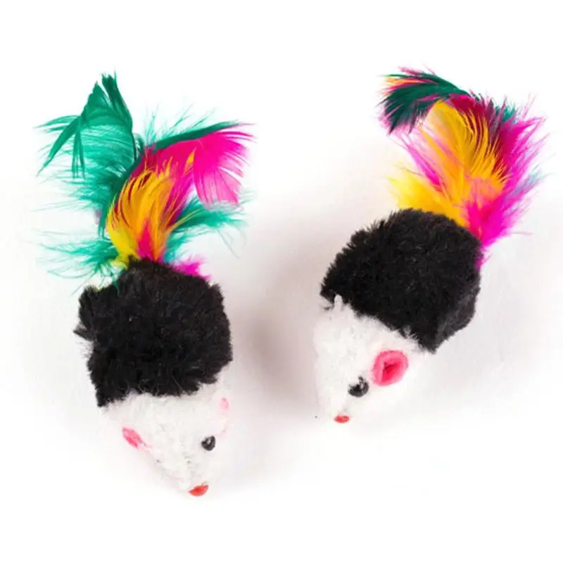 1/10pcs/set Cute Mini Soft Fleece False Mouse Cat Toys Colorful Feather Funny Playing Training Toys For Cats Kitten Puppy Pet