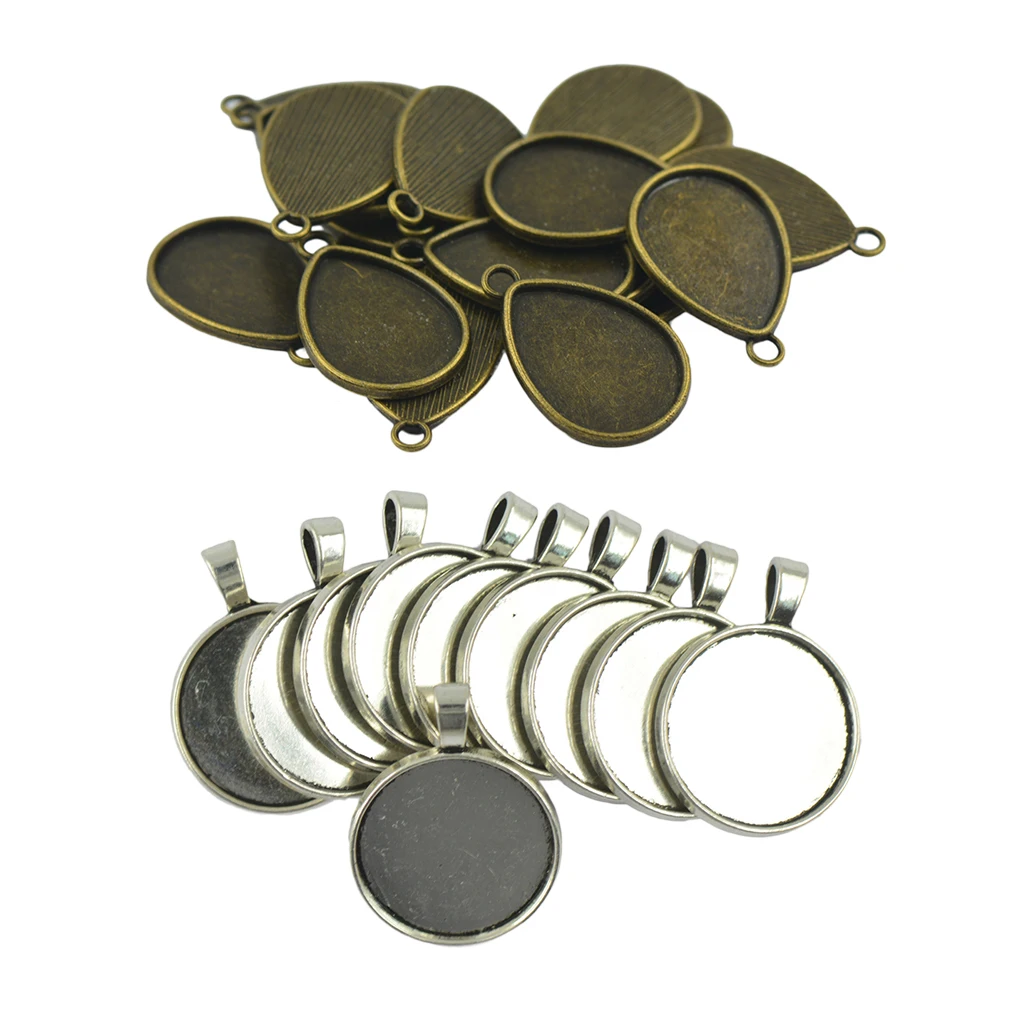 30 Pieces Blank Bezel Tray Base For Pendants Cabochon Setting Jewellery DIY Necklaces Earrings Making Supplies	